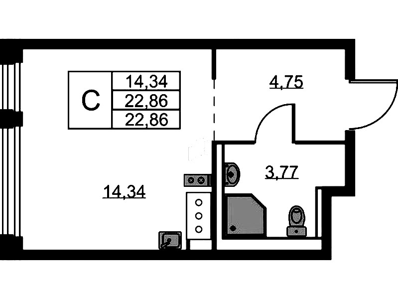 Квартира студия 22.86 м², 8/11 эт., ЖК «Новое Колпино»
